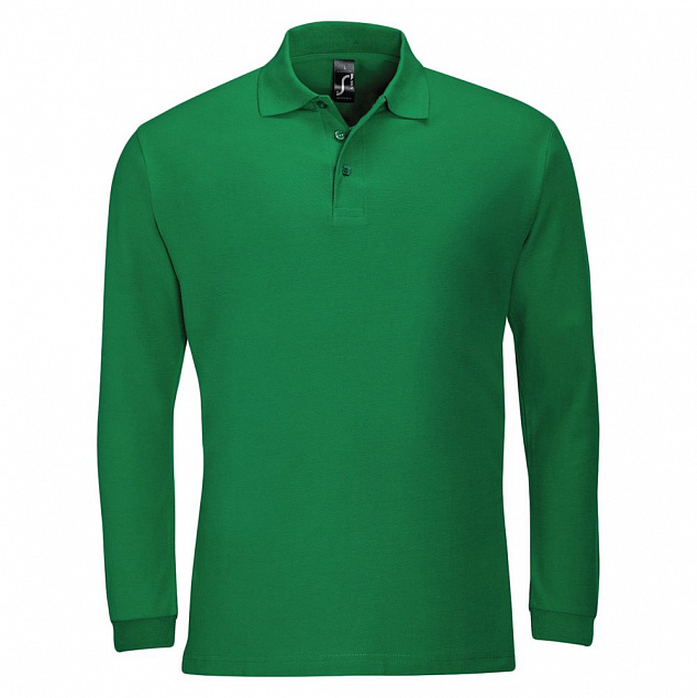 Рубашка поло мужская с длинным рукавом WINTER II 210 ярко-зеленая с логотипом в Нефтекамске заказать по выгодной цене в кибермаркете AvroraStore