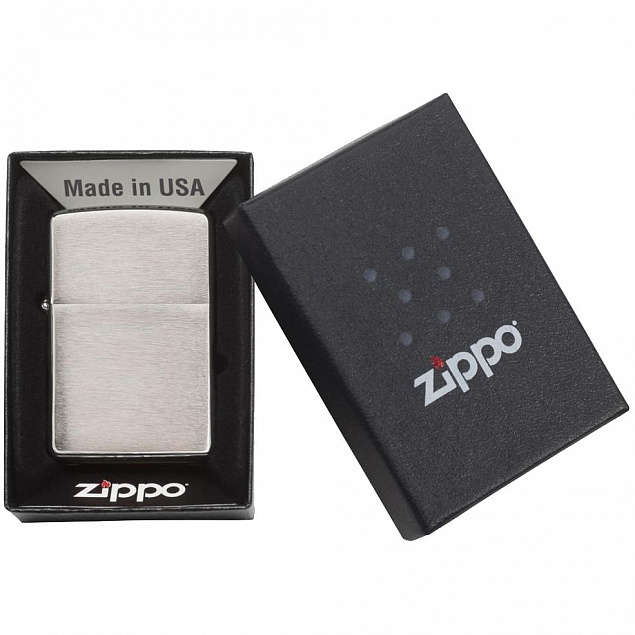 Зажигалка Zippo Classic Brushed, серебристая с логотипом в Нефтекамске заказать по выгодной цене в кибермаркете AvroraStore