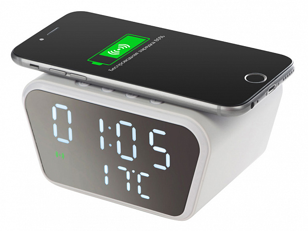 Настольные часы с функцией беспроводной зарядки «Wake», 10 Вт с логотипом в Нефтекамске заказать по выгодной цене в кибермаркете AvroraStore