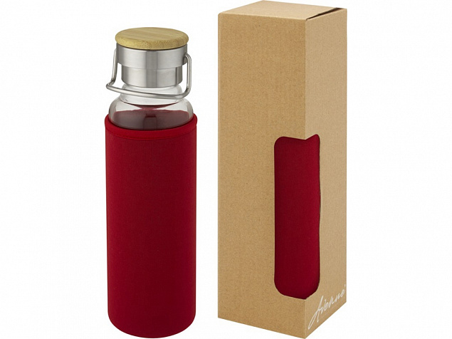 Thor, стеклянная бутылка объемом 660 мл с неопреновым чехлом, красный с логотипом в Нефтекамске заказать по выгодной цене в кибермаркете AvroraStore