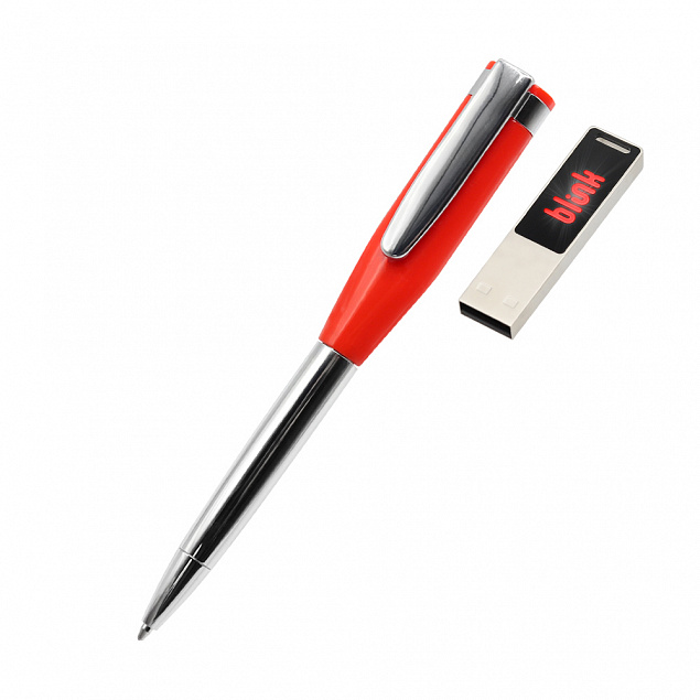 Ручка металлическая Memphys c флешкой, красный с логотипом в Нефтекамске заказать по выгодной цене в кибермаркете AvroraStore