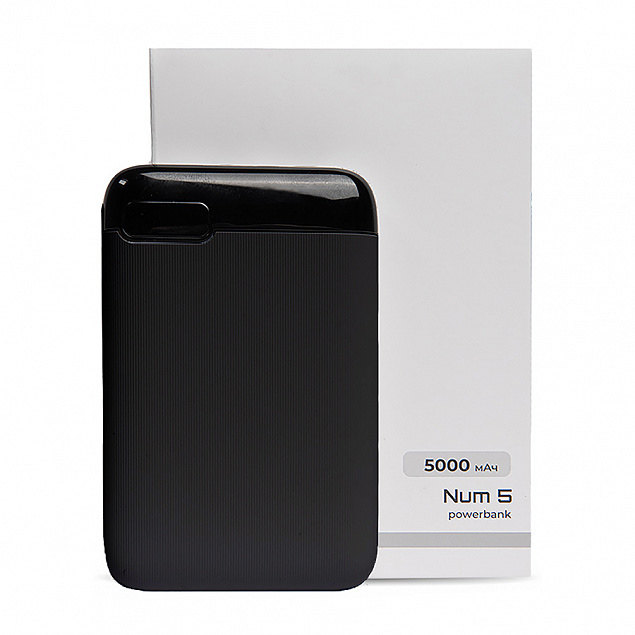 Универсальный аккумулятор OMG Num 5 (5000 мАч), черный, 10,2х6.3х1,2 см с логотипом в Нефтекамске заказать по выгодной цене в кибермаркете AvroraStore