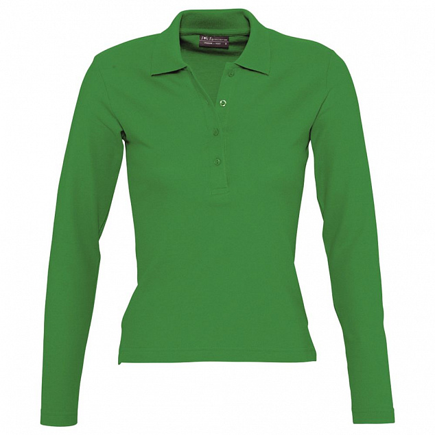 Рубашка поло женская с длинным рукавом PODIUM ярко-зеленая с логотипом в Нефтекамске заказать по выгодной цене в кибермаркете AvroraStore