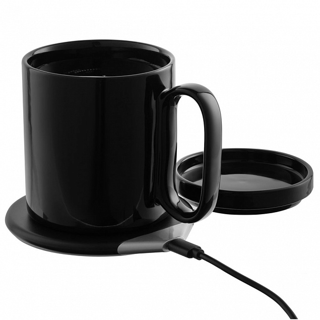 Кружка с подогревом и беспроводной зарядкой DualBase, черная с логотипом в Нефтекамске заказать по выгодной цене в кибермаркете AvroraStore