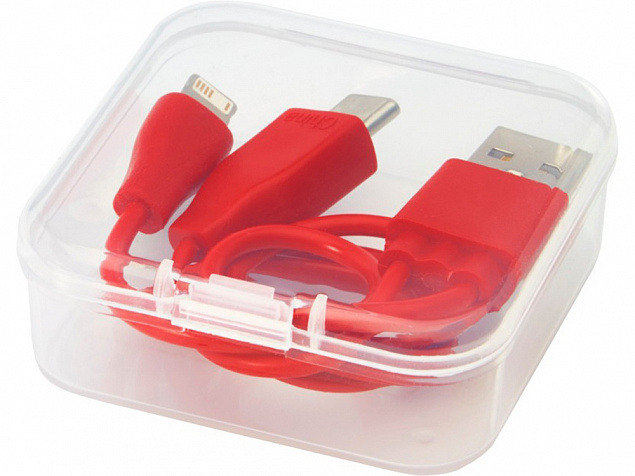 Двусторонний кабель для зарядки Ario 3-в-1 в тканевой оплетке, красный с логотипом в Нефтекамске заказать по выгодной цене в кибермаркете AvroraStore