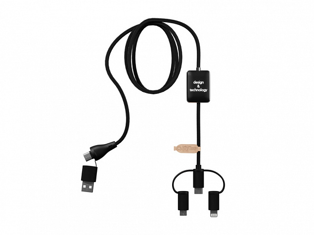 Зарядный кабель 5 в 1 с поддержкой передачи данных и двойным светящимся логотипом с логотипом в Нефтекамске заказать по выгодной цене в кибермаркете AvroraStore
