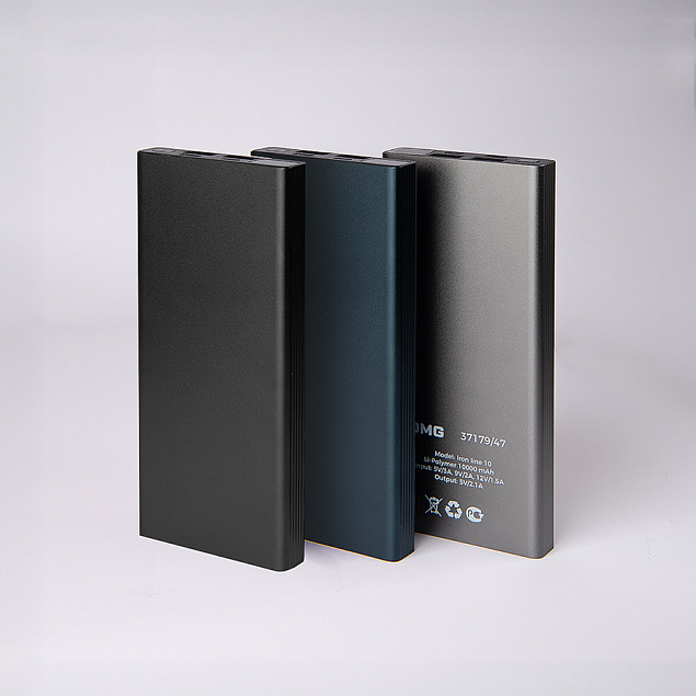 Универсальный аккумулятор OMG Iron line 10 (10000 мАч), металл, серебристый, 14,7х6.6х1,5 см с логотипом в Нефтекамске заказать по выгодной цене в кибермаркете AvroraStore