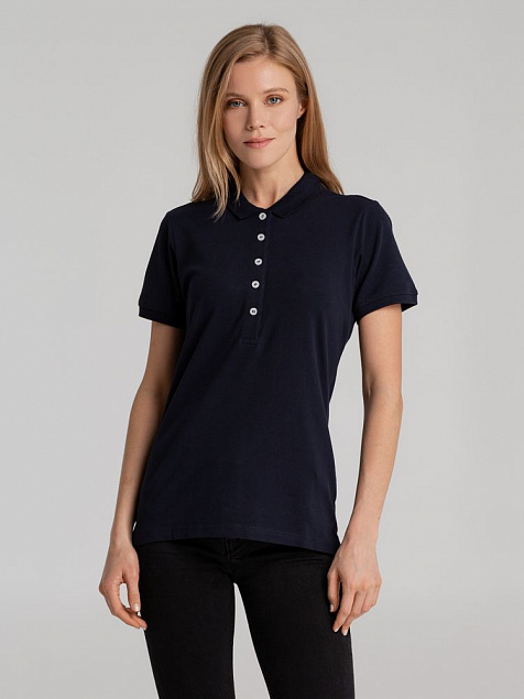 Рубашка поло женская Sunset, темно-синяя с логотипом в Нефтекамске заказать по выгодной цене в кибермаркете AvroraStore