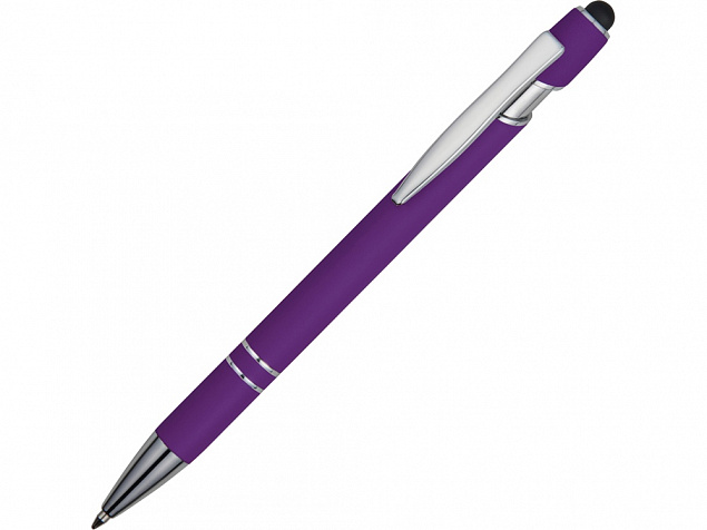 Ручка металлическая soft-touch шариковая со стилусом Sway, фиолетовый/серебристый с логотипом в Нефтекамске заказать по выгодной цене в кибермаркете AvroraStore