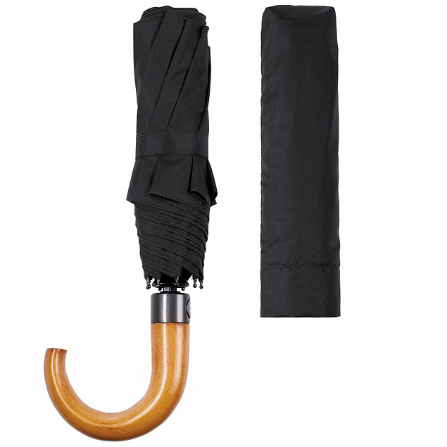 Складной зонт Unit Classic, черный с логотипом в Нефтекамске заказать по выгодной цене в кибермаркете AvroraStore