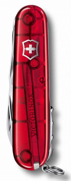 Офицерский нож Huntsman 91, прозрачный красный с логотипом в Нефтекамске заказать по выгодной цене в кибермаркете AvroraStore